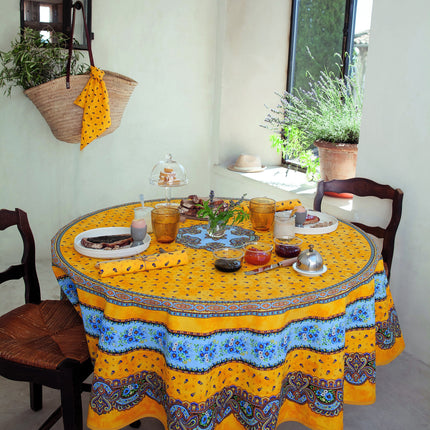 Nappe ronde coton enduit plastifié Tradition jaune 1m80