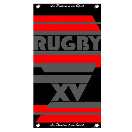 Serviette de plage rugby rouge et noir 95 cm x 175 cm REF JQ153