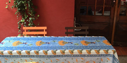 Nappe bouquet de blé bleu 2m40 x 1m50 anti tache et infroissable