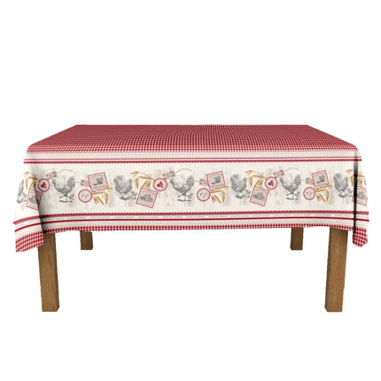 Nappe poule et vichy rouge ref 950mok 2m40x1m50 anti tache infroissable