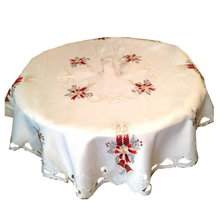 Nappe ronde noel blanc bougie brodée 1m80 anti tache infroissable