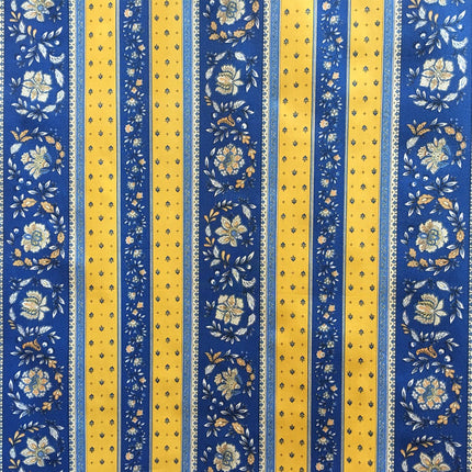 Tissu  au mètre coton  provençale vence jaune bleu linéaire largeur 1m60