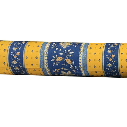 Tissu  au mètre coton  provençale vence jaune bleu linéaire largeur 1m60