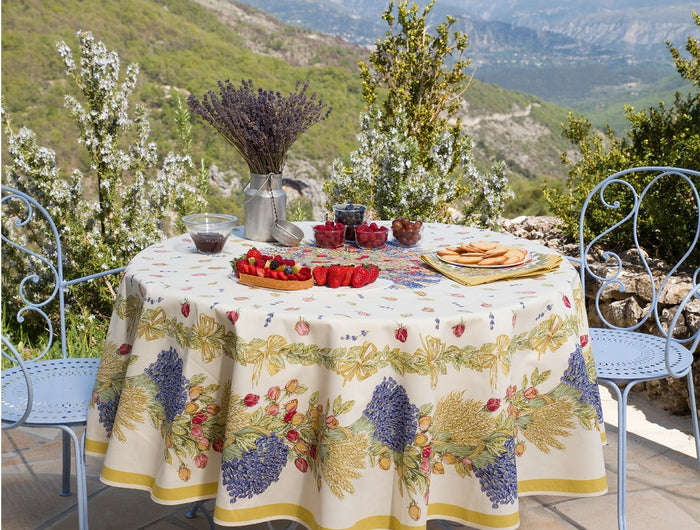 Nappe ronde coton enduite rose lavande rose 1m80