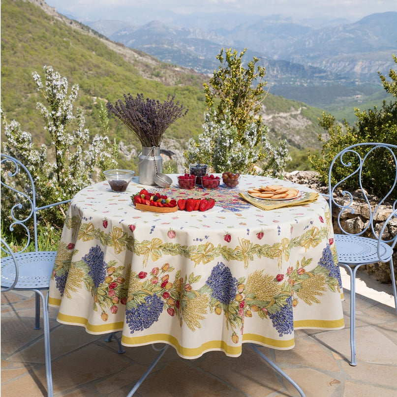 Nappe ronde coton enduite rose lavande rose 1m80