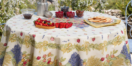 Nappe ronde coton enduite rose lavande rose 1m80