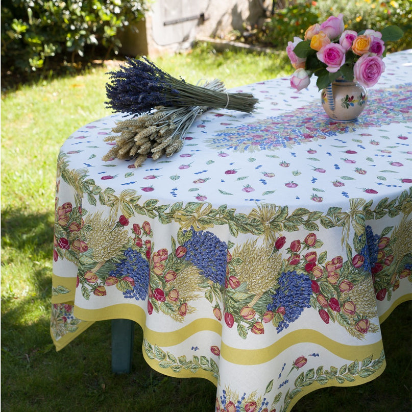 Nappe coton rose et lavande 2m50 x 1m55 Motif placé