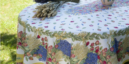 Nappe coton enduit rose et lavande 2m50 x 1m55 Motif placé
