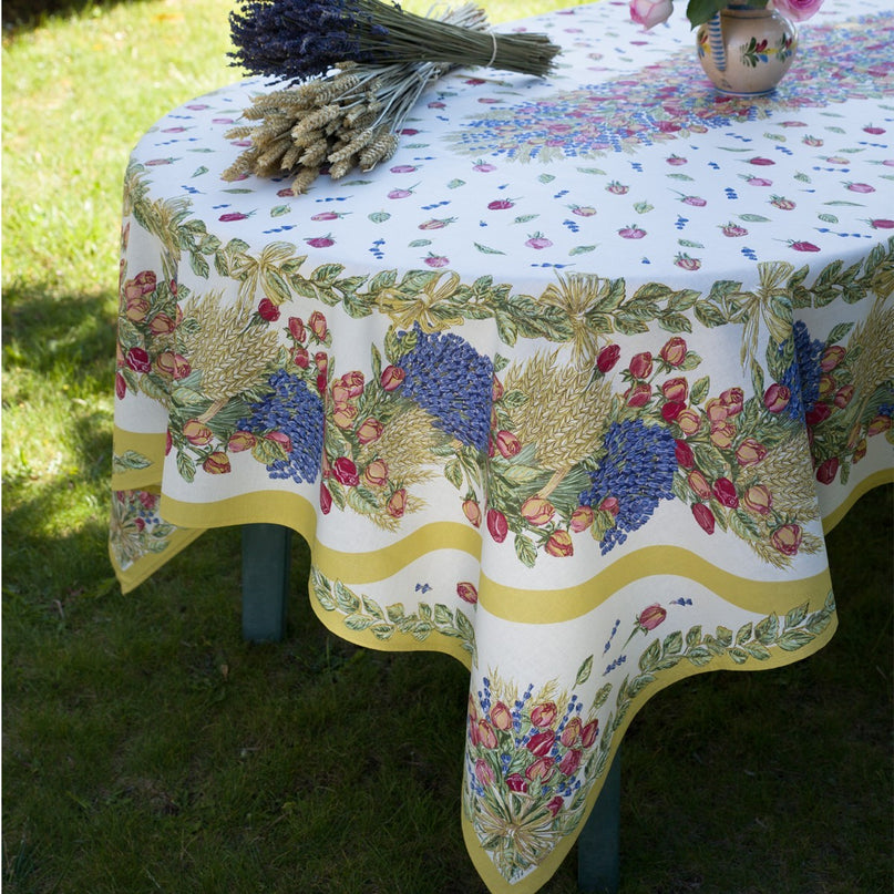 Nappe coton enduit rose et lavande 2m50 x 1m55 Motif placé