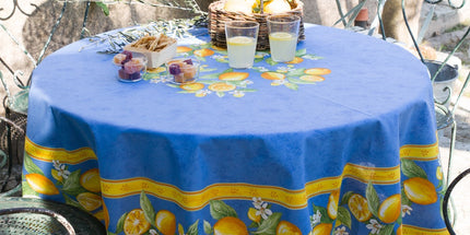 Nappe ronde coton citron bleu1m80
