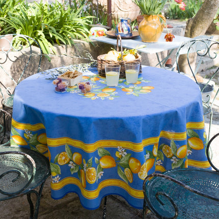 Nappe ronde coton citron bleu1m80