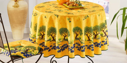 Nappe ronde 1m80 Olivier et Champs de Lavande Jaune anti tache et infroissable