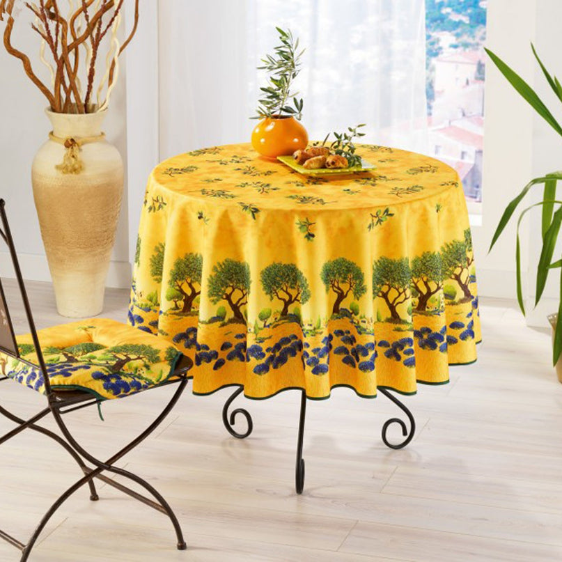 Nappe ronde 1m80 Olivier et Champs de Lavande Jaune anti tache et infroissable