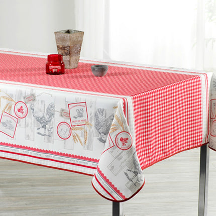 Nappe poule et vichy rouge ref 950mok 2m40x1m50 anti tache infroissable