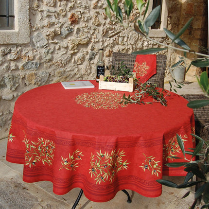 Nappe ronde 1 m 80 coton Clos des oliviers rouge