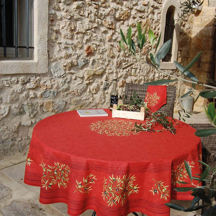 Nappe ronde 1 m 80 coton Clos des oliviers rouge