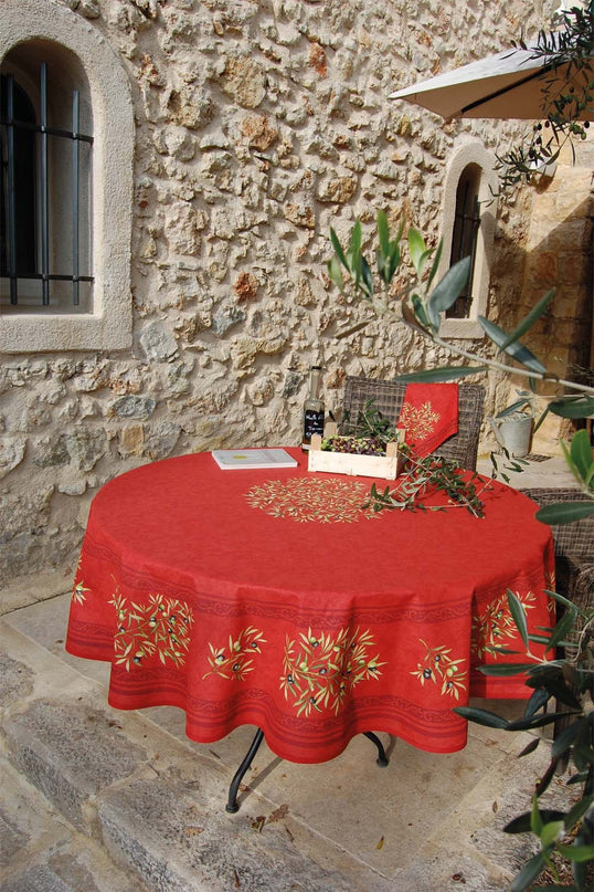 Nappe ronde 1 m 80 coton Clos des oliviers rouge
