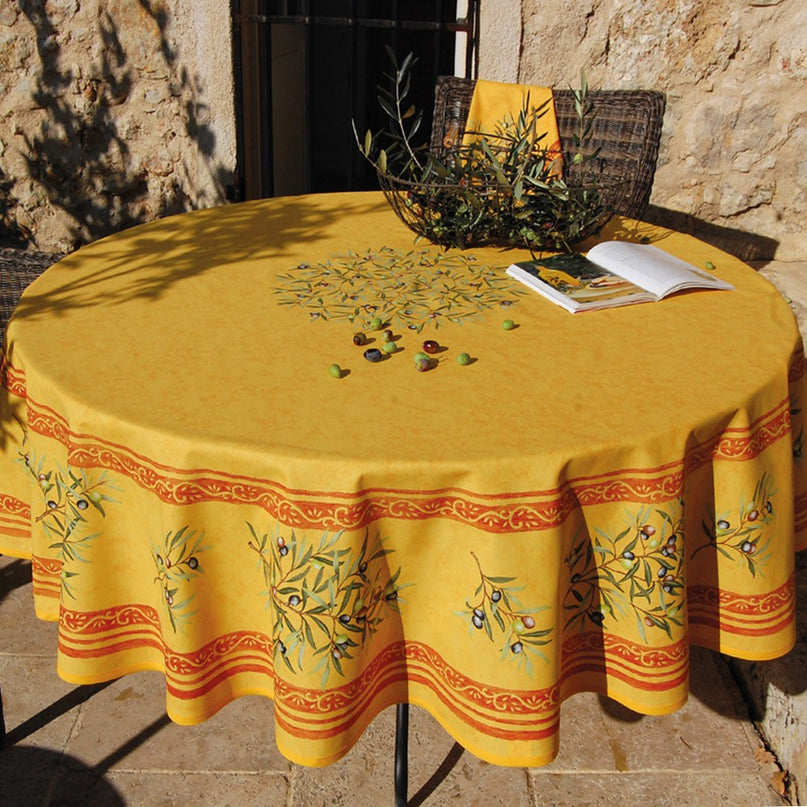 Nappe ronde coton Clos des oliviers jaune 1m80