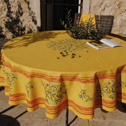 Nappe ronde coton Clos des oliviers jaune 1m80
