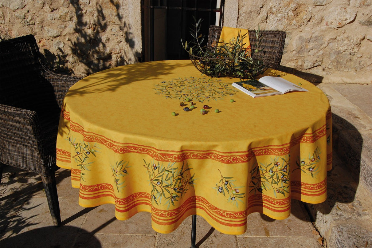 Nappe ronde coton Clos des oliviers jaune 1m80