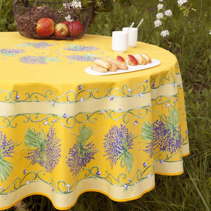 Nappe ronde coton enduit lavande jaune 1m80