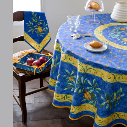 Nappe ronde 1 m 80 coton Cigale bleu