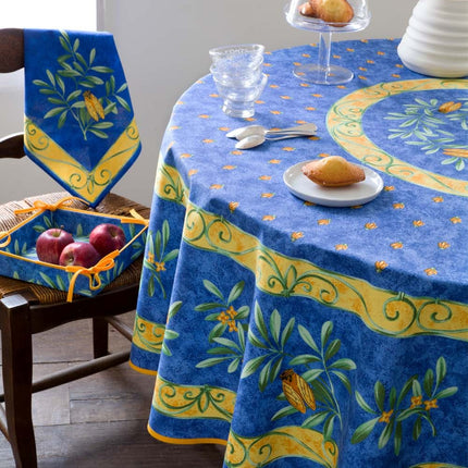 Nappe ronde 1 m 80 coton Cigale bleu