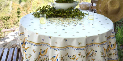 Nappe ronde coton enduit faïence de moustiers bleu  1m80