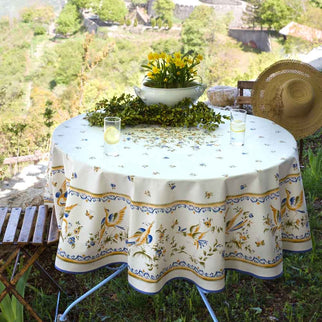 Nappe ronde coton enduit faïence de moustiers bleu  1m80