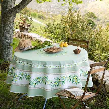 Nappe ronde coton enduit ramatuelle vert 1m80