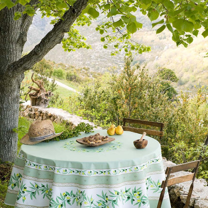 Nappe ronde coton enduit ramatuelle vert 1m80