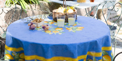 Nappe ronde coton citron bleu1m80