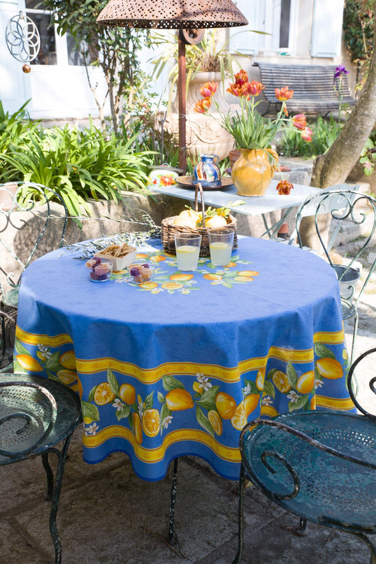 Nappe ronde coton citron bleu1m80