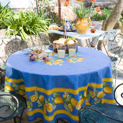 Nappe ronde coton enduite citron bleu1m80
