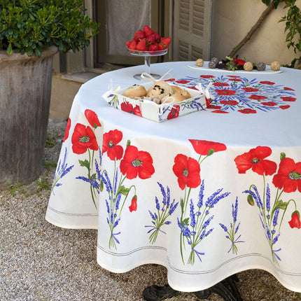 Nappe ronde 1 m 80 coton coquelicot lavande blanc 1m80