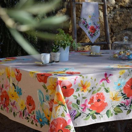 Nappe coquelicot beige coton enduit plastifiée 2m50 x 1m55