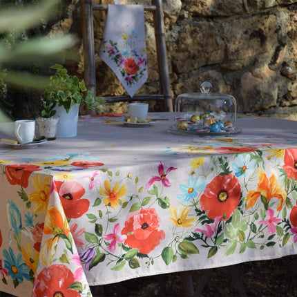 Nappe coquelicot beige coton enduit plastifiée 2m50 x 1m55