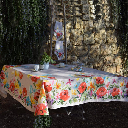Nappe coquelicot beige coton enduit plastifiée 2m50 x 1m55