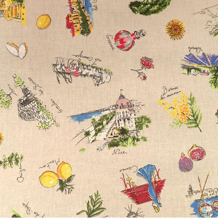 Tissu au mètre coton carnet du sud beige largeur 1m60