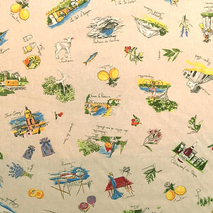 Tissu au mètre coton carnet du sud beige largeur 1m60