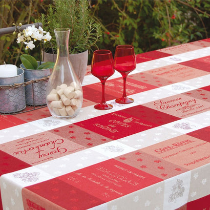 Nappe coton tissé jacquard traité téflon sommelier écru rouge 3m x 1m80