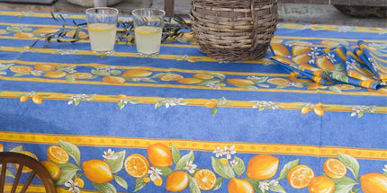 Nappe citron bleu coton enduit plastifiée  1m55 x 1m20