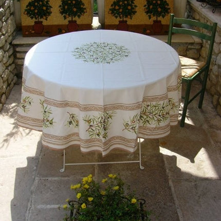 Nappe ronde coton enduit clos des oliviers écru 1m80