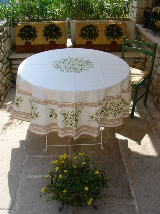 Nappe ronde coton enduit clos des oliviers écru 1m80