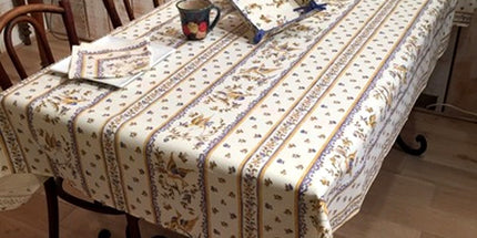 Nappe 3m/1m50 coton enduit Faïence de Moustiers bleu