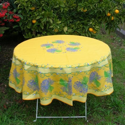 Nappe ronde coton enduit lavande jaune 1m80