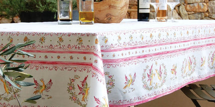 Nappe faïence de Moustiers rose coton enduit plastifiée 2m50 x 1m55