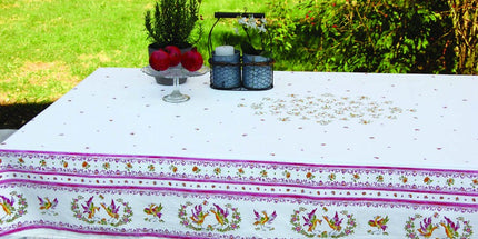 Nappe faïence de Moustiers rose coton enduit plastifiée 2m50 x 1m55
