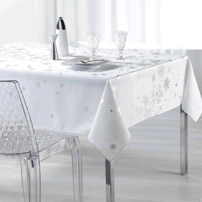 Nappe constellation blanc argent Noel 2m x 1m50 anti tache infroissable