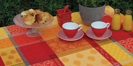 Nappe coton jacquard Téflon valescure rouge 2m50 x 1m80 anti tache